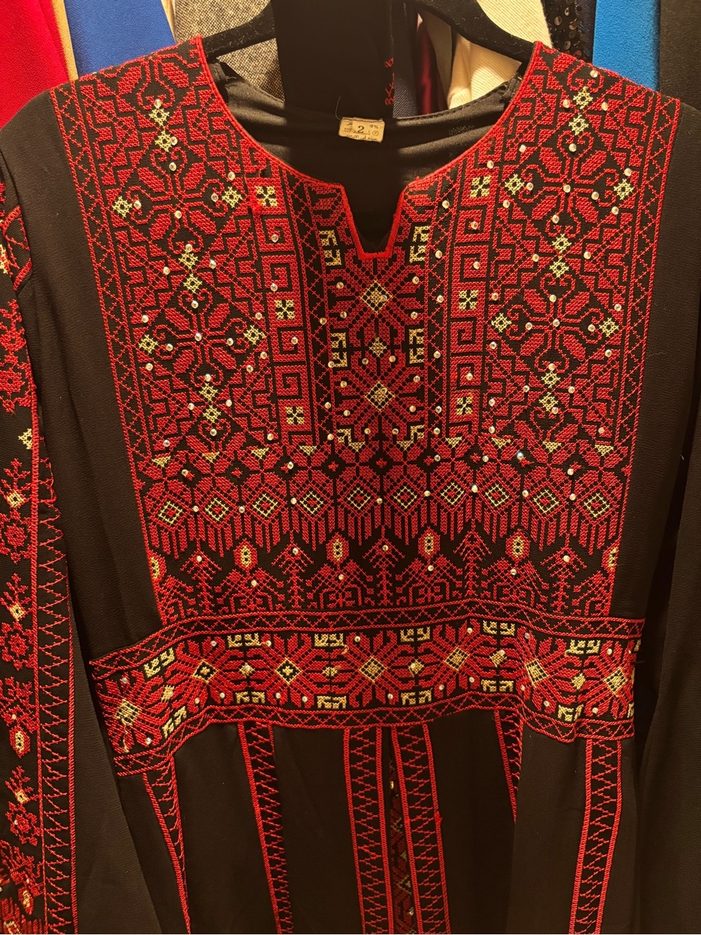 Embroidered Black Women's Tunic with Red Pattern